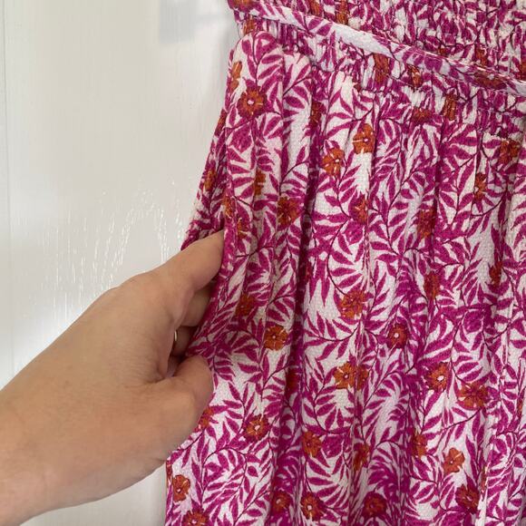 Anthropologie Abstract Floral Smocked Jogger Pants Belt Tie Pink White XS - Picture 5 of 8